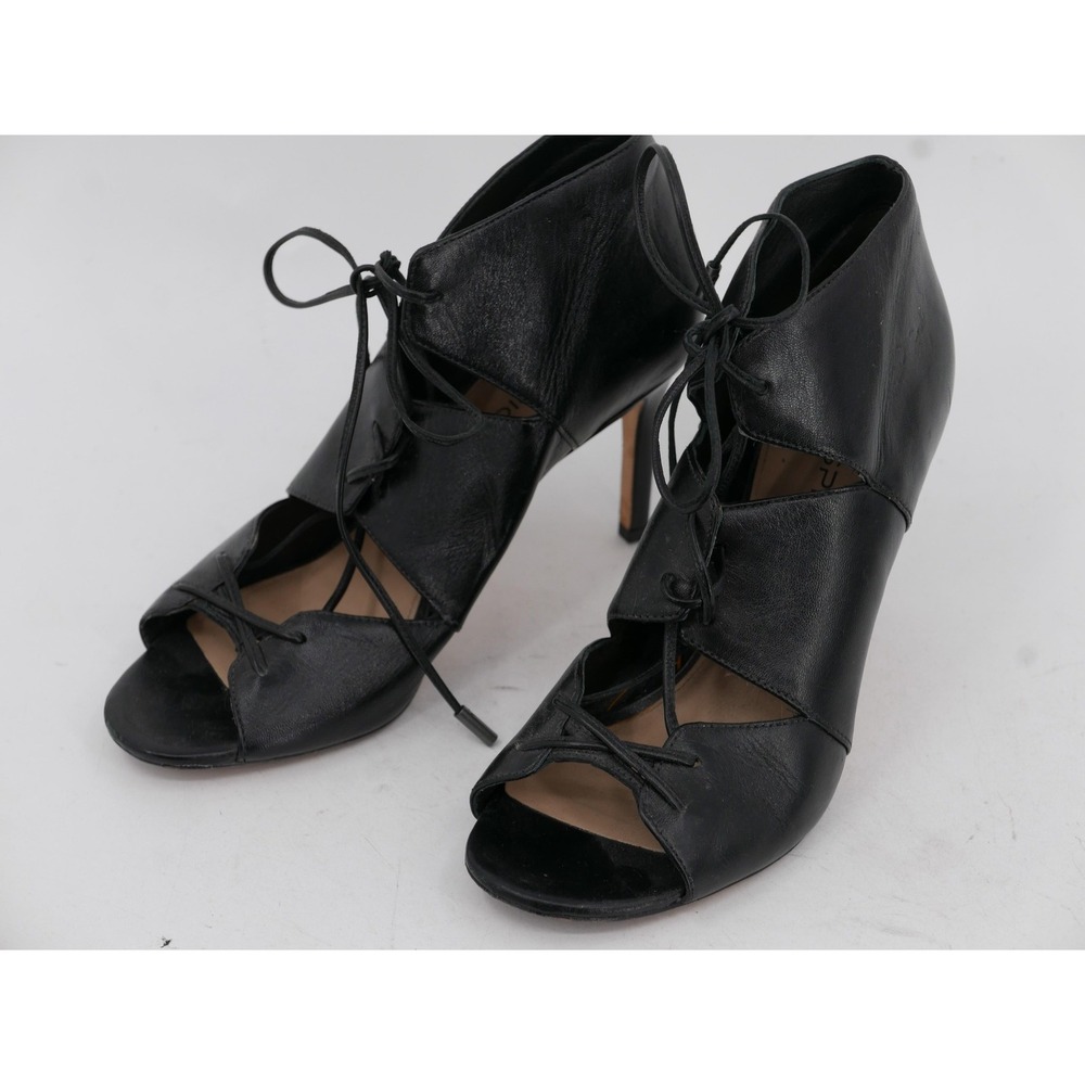 Via Spiga Shoes Black Leather Strappy Open Toe Stiletto Heel Women's Size 7.5